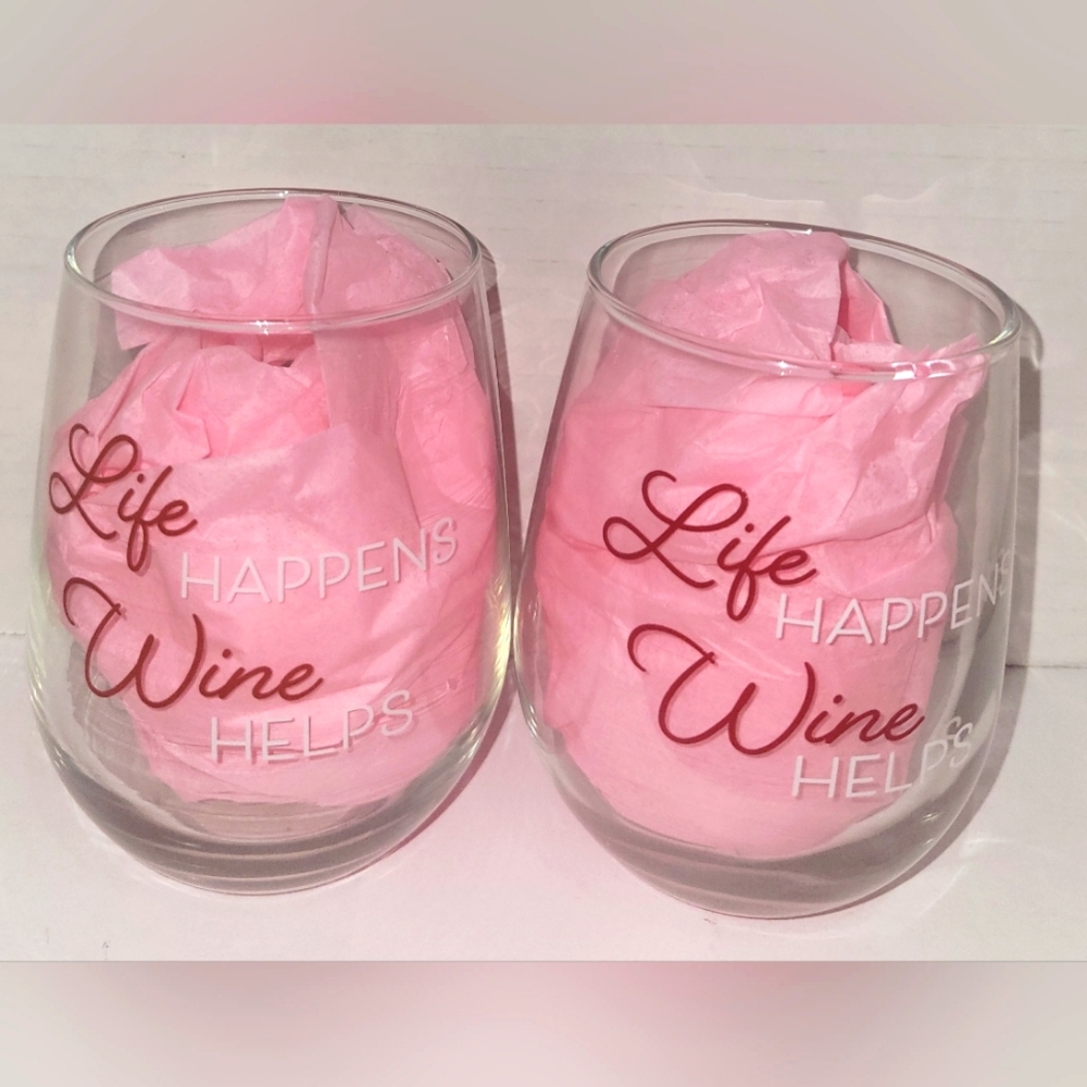 2 Piece Stemless Wine Glass Set (Life Happens Wine Helps)